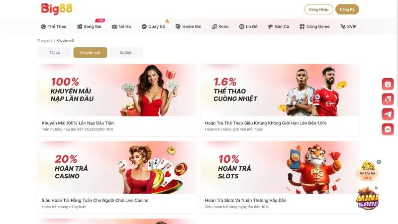 Các chương trình khuyến mãi và ưu đãi tại Big88