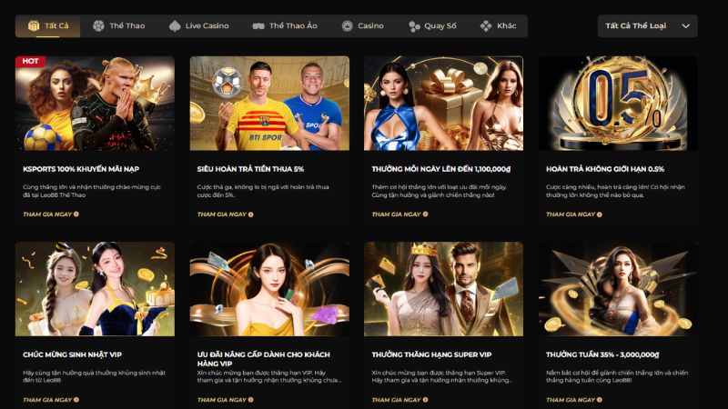 Các chương trình khuyến mãi được yêu thích nhất tại LEO88