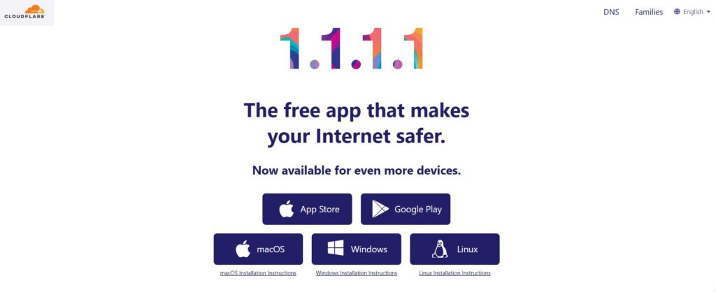 Giao diện website one.one.one.one