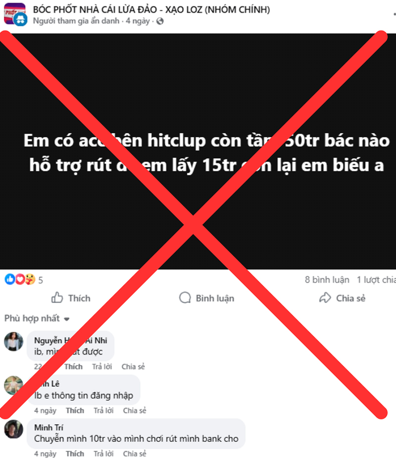 Một bài đăng vừa đánh vào tâm lý những ai đang gặp vấn đề giao dịch, vừa phốt Hitclub kém uy tín